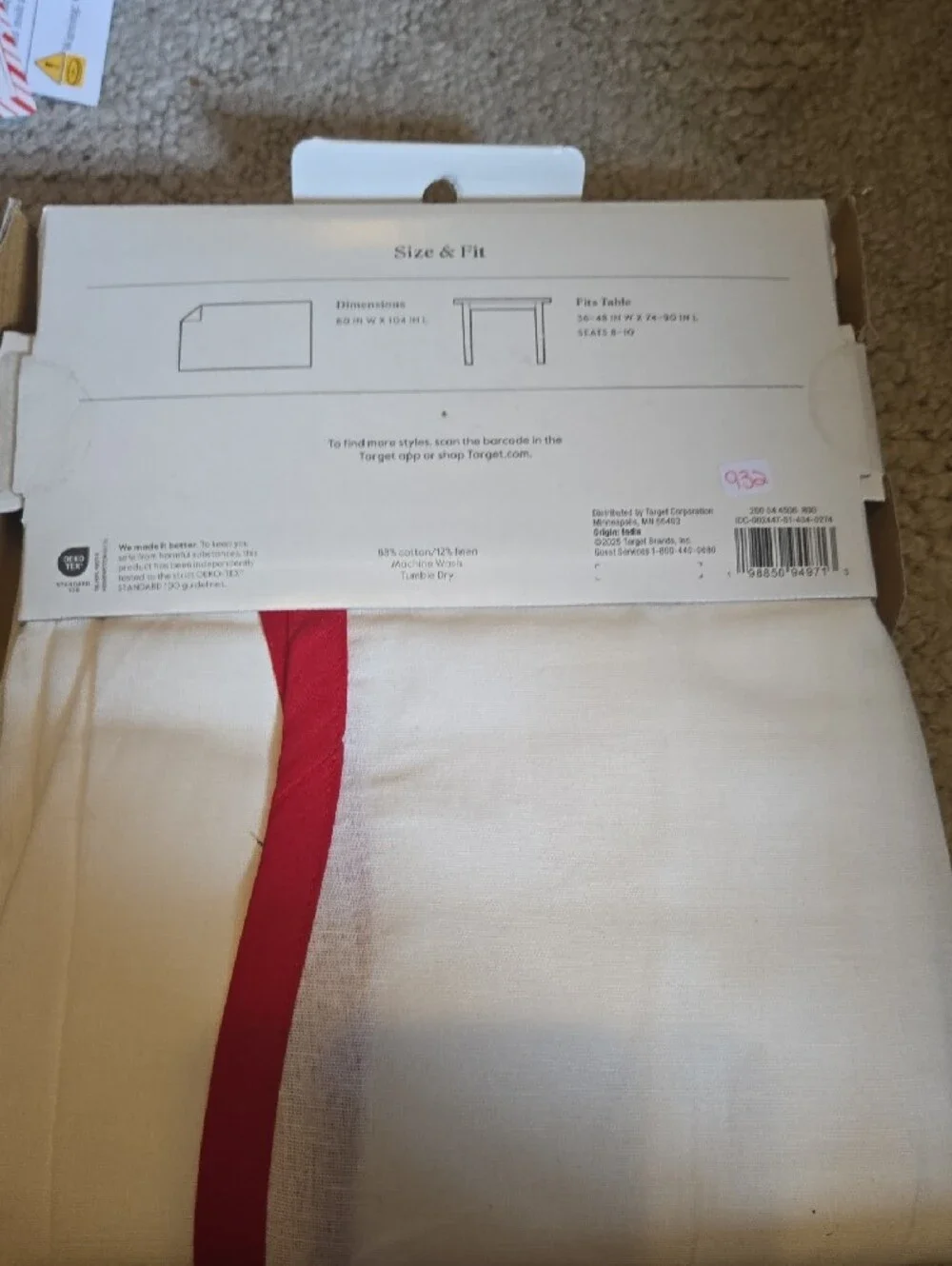 Threshold White Rectangular Tablecloth with Red Border 932